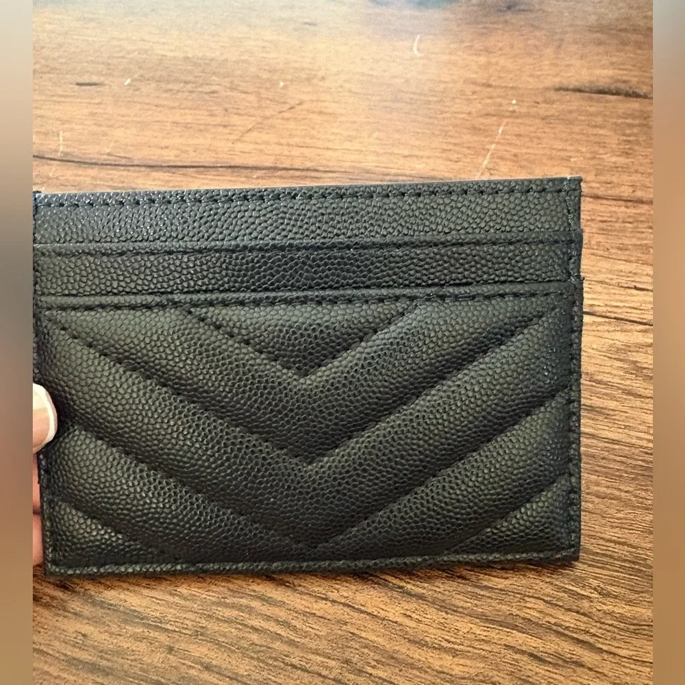 Yves Saint Laurent Black Quilted Card Case with Gold YSL Emblem - Picture 2 of 3